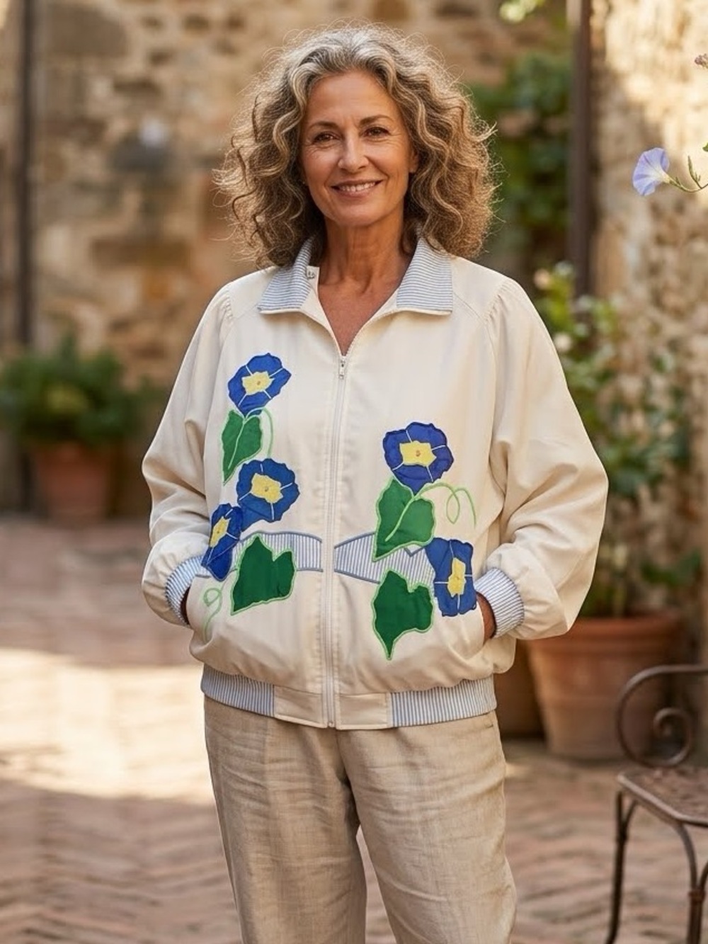 VTG Frog Pond Morning Glory Embroidered Full Zip Jacket Grannycore Boxy XL/2XL
